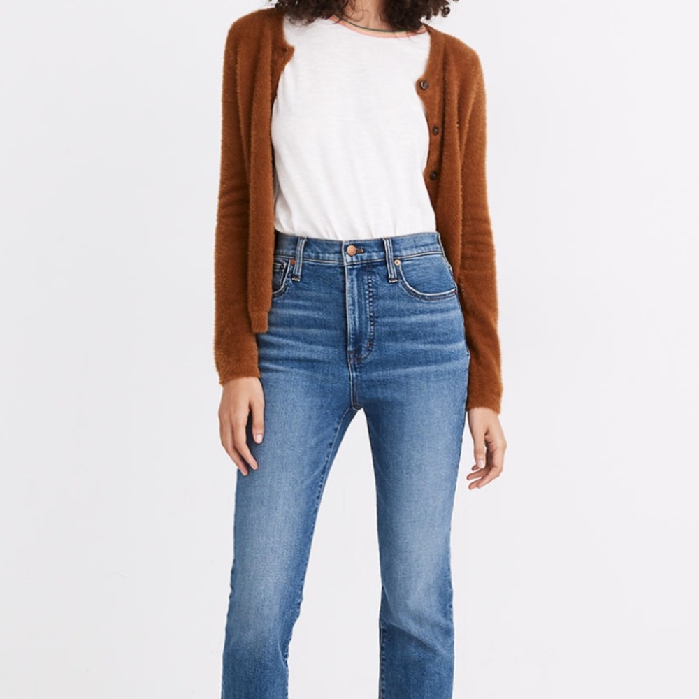 Madewell Slim Demi boot cut jeans with raw hem